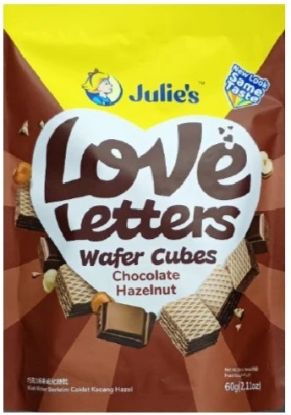 Picture of Julie Love Letters Wafer Cubes - Chocolate Hazelnut 60g